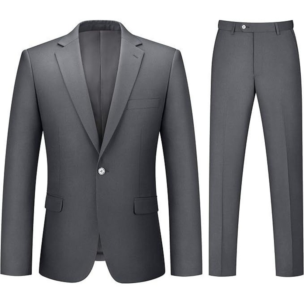 Lorenzo Bruno Men's 2pc 1-Button Slim Fit Jacket & Pants Suit - Gray - Large 42R